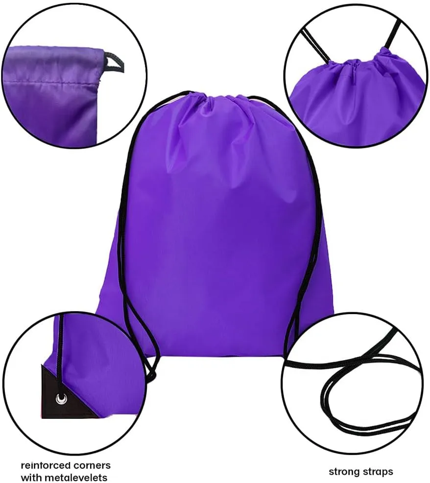 Drawstring Backpack Bulk 50 Packs Draw String Bags for Gym Sports Trip Pedestrianism ride Cinch Sack DIY for Women Men (purple)