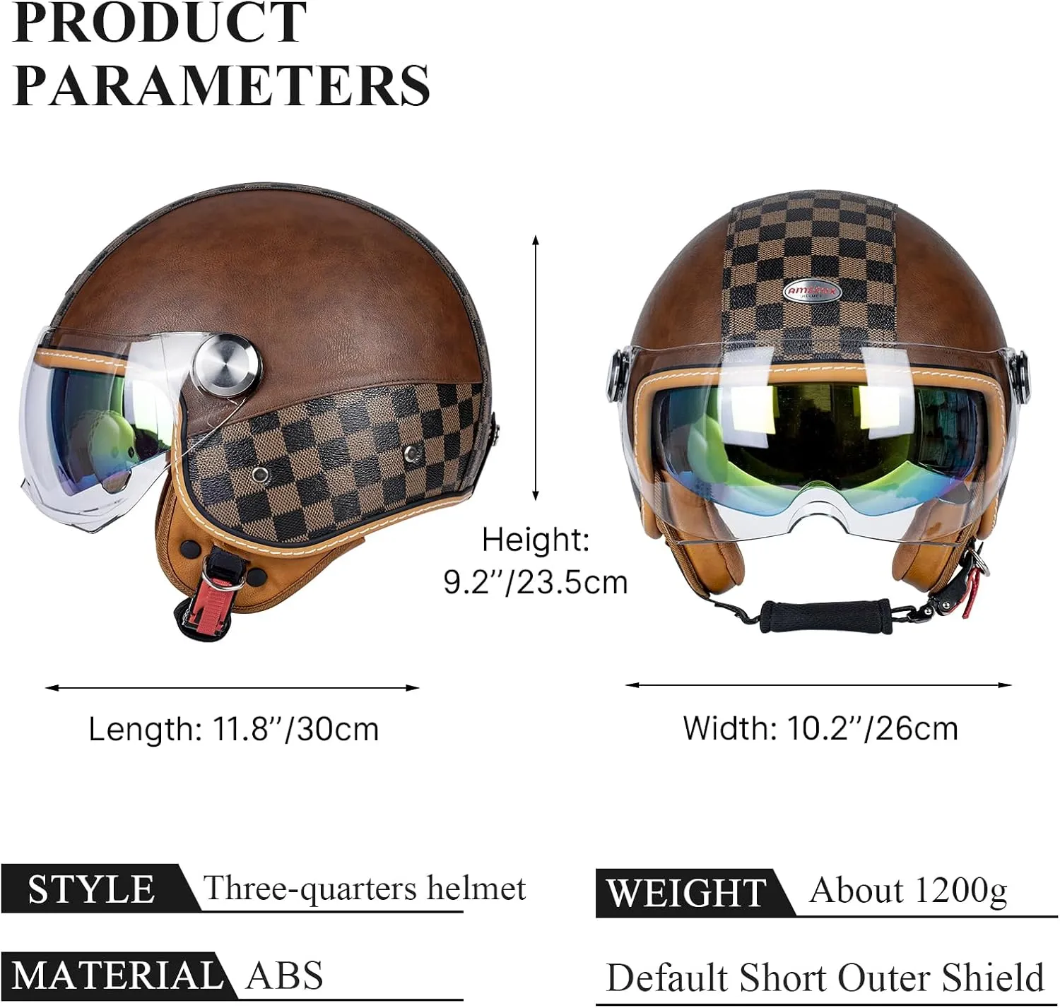 Dual Visor 3/4 Open Face Motorcycle Helmet for Men & Women, DOT Approved Unisex Retro Half Helmet，Motorbike Casco for Moped Cruiser Bobber and Chopper