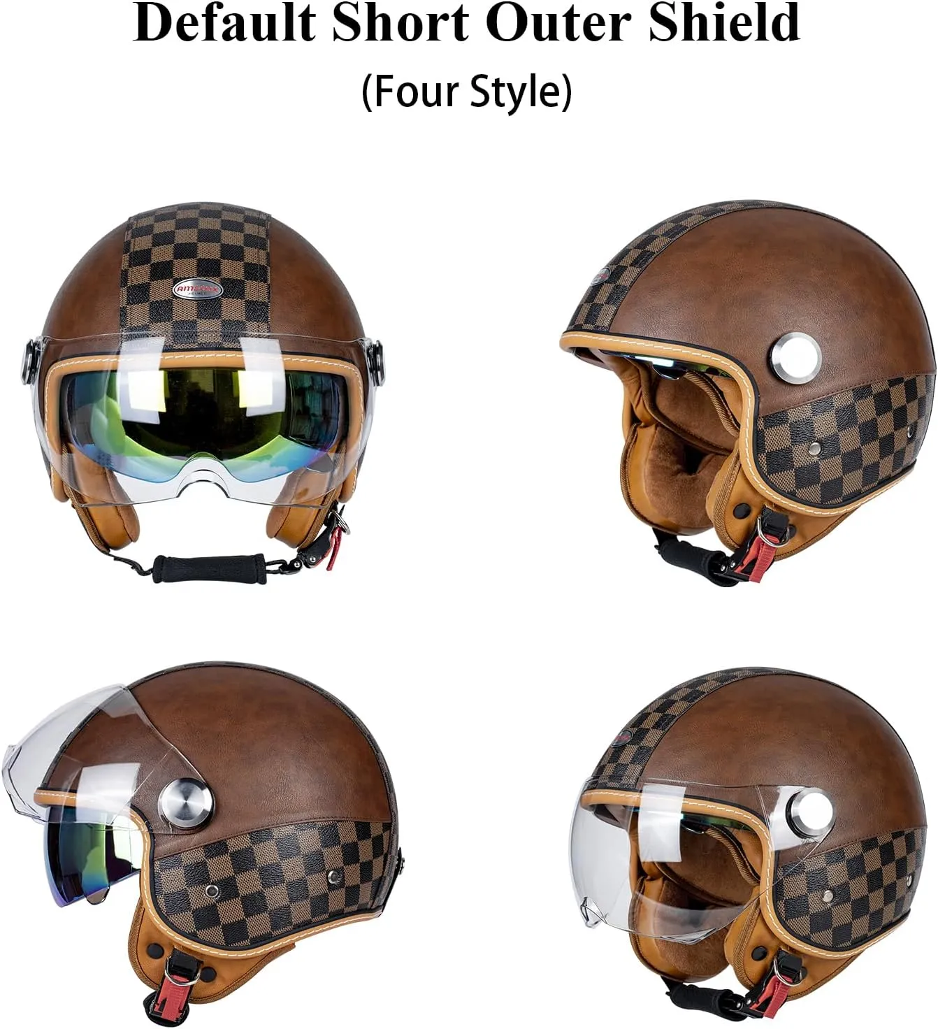 Dual Visor 3/4 Open Face Motorcycle Helmet for Men & Women, DOT Approved Unisex Retro Half Helmet，Motorbike Casco for Moped Cruiser Bobber and Chopper