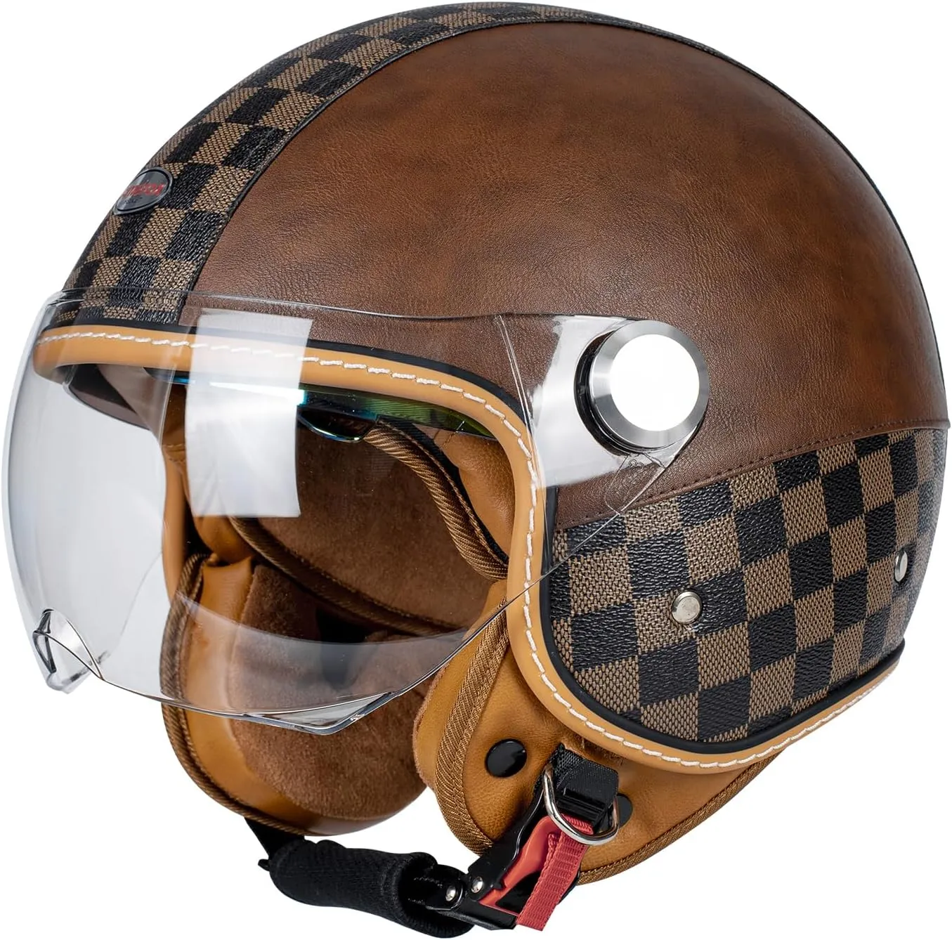 Dual Visor 3/4 Open Face Motorcycle Helmet for Men & Women, DOT Approved Unisex Retro Half Helmet，Motorbike Casco for Moped Cruiser Bobber and Chopper
