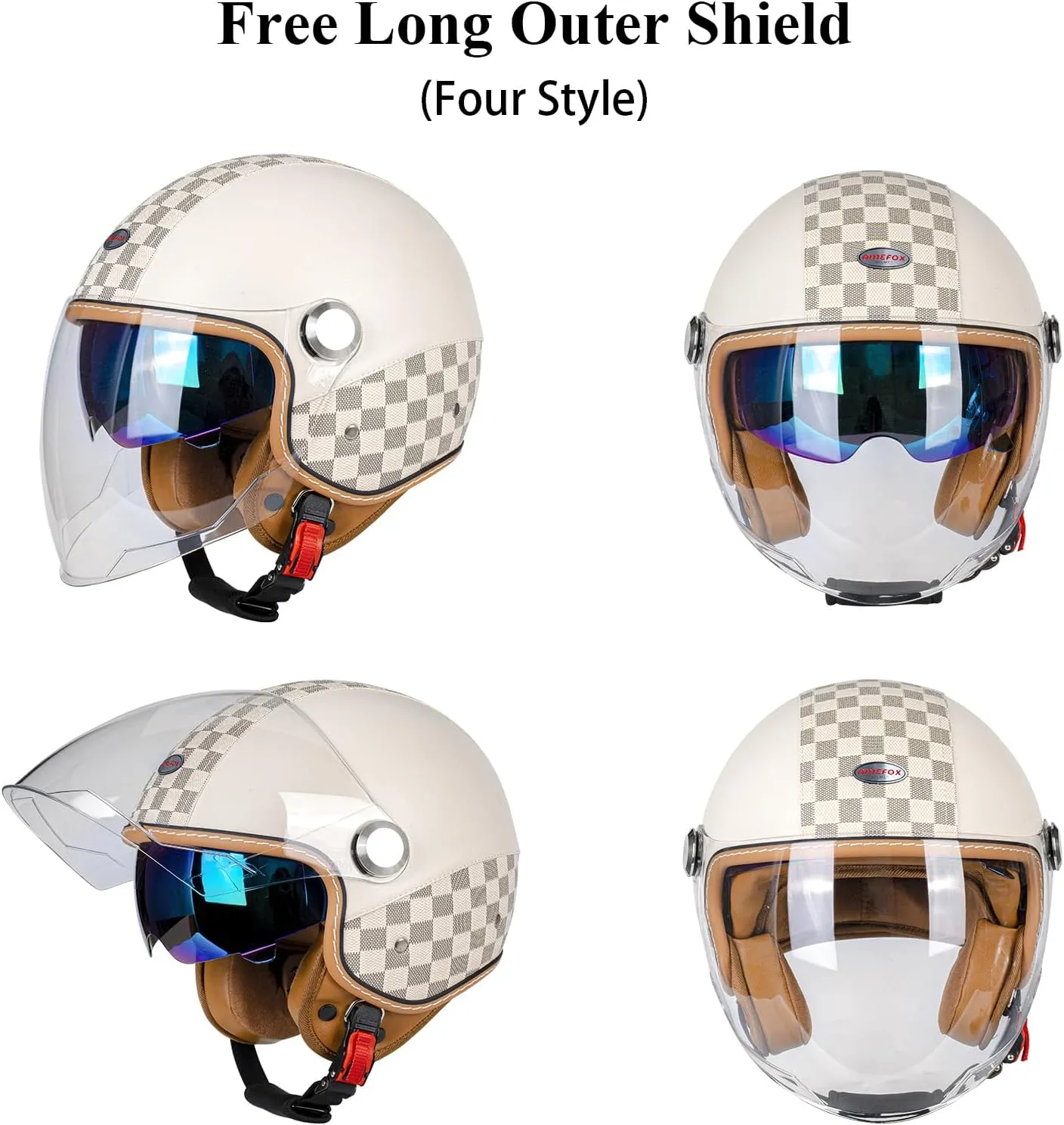 Dual Visor 3/4 Open Face Motorcycle Helmet for Men & Women, DOT Approved Unisex Retro Half Helmet，Motorbike Casco for Moped Cruiser Bobber and Chopper