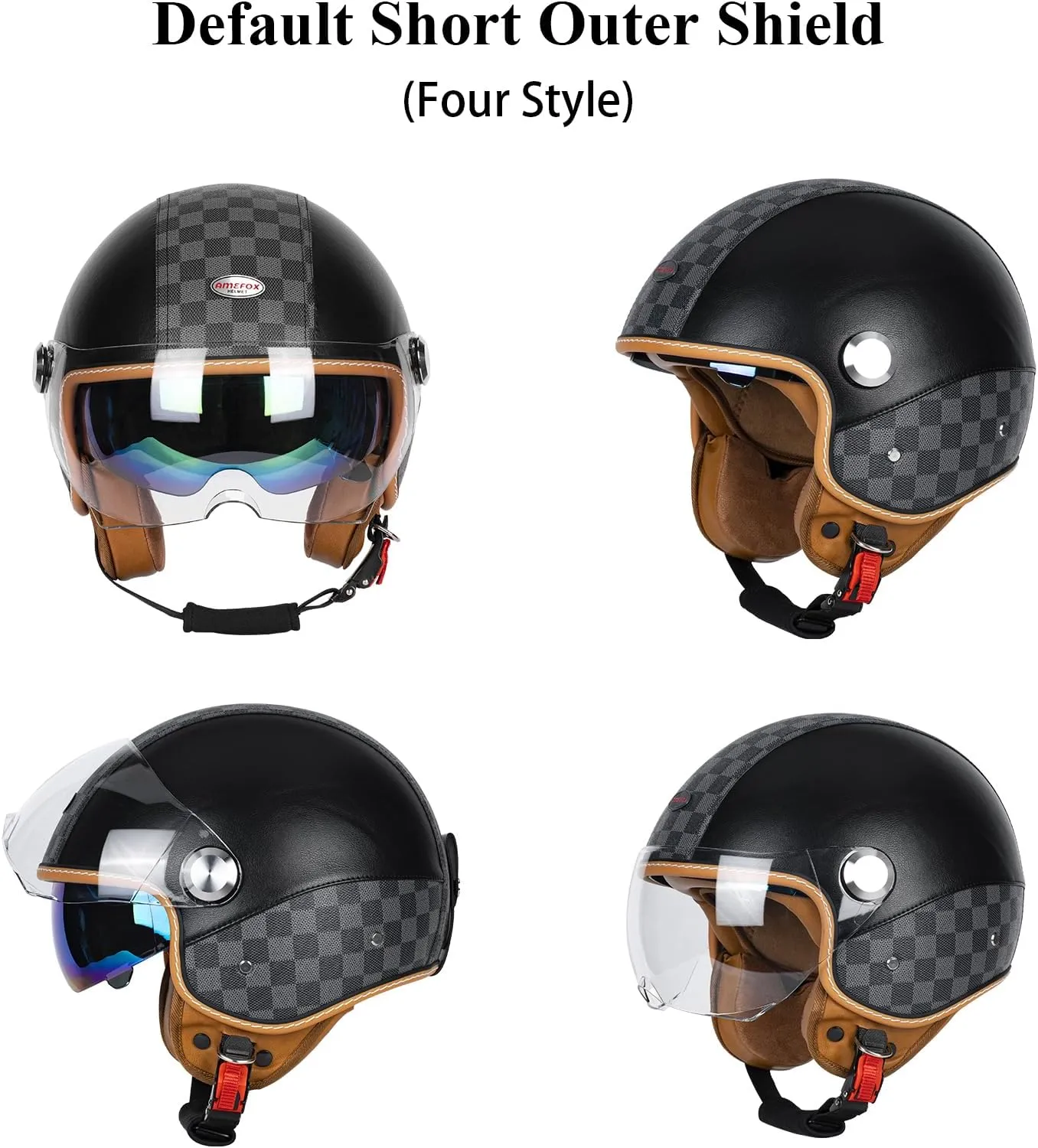 Dual Visor 3/4 Open Face Motorcycle Helmet for Men & Women, DOT Approved Unisex Retro Half Helmet，Motorbike Casco for Moped Cruiser Bobber and Chopper