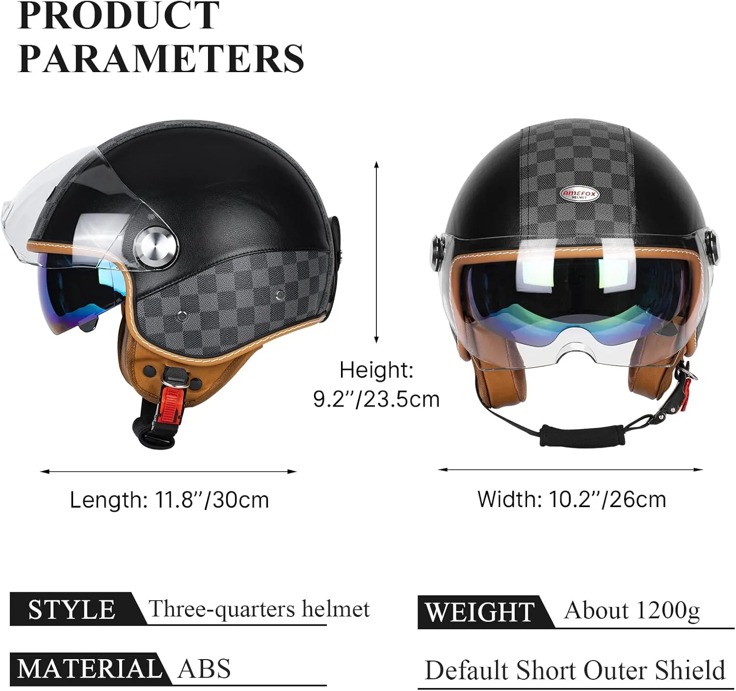 Dual Visor 3/4 Open Face Motorcycle Helmet for Men & Women, DOT Approved Unisex Retro Half Helmet，Motorbike Casco for Moped Cruiser Bobber and Chopper
