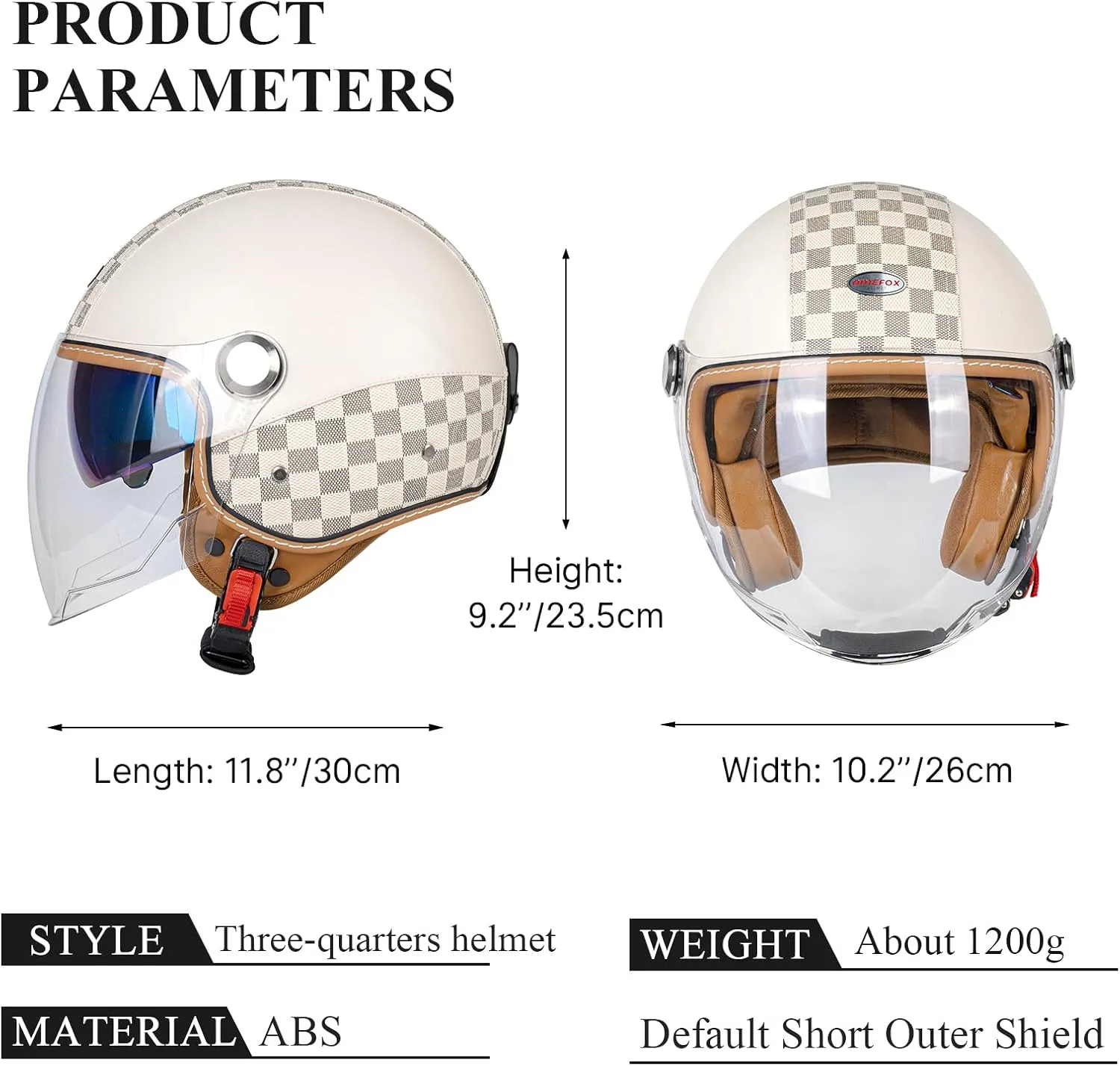 Dual Visor 3/4 Open Face Motorcycle Helmet for Men & Women, DOT Approved Unisex Retro Half Helmet，Motorbike Casco for Moped Cruiser Bobber and Chopper