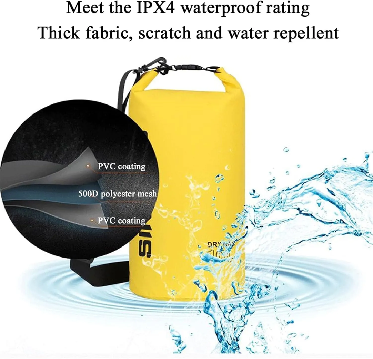Durable and Compact Floating Waterproof Dry Bag, Lightweight Roll Top Sack with Straps, for Swimming, Kayak, Rafting & Boating (Color : Orange)