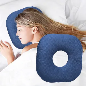Ear Piercing Pillow for Side Sleepers, Pillow with an Ear Hole for CNH and Ear Pain Ear Inflammation Pressure Sores, O-Shaped Side Sleeping Pillow, Ear Guard Pillow(Dark Blue)