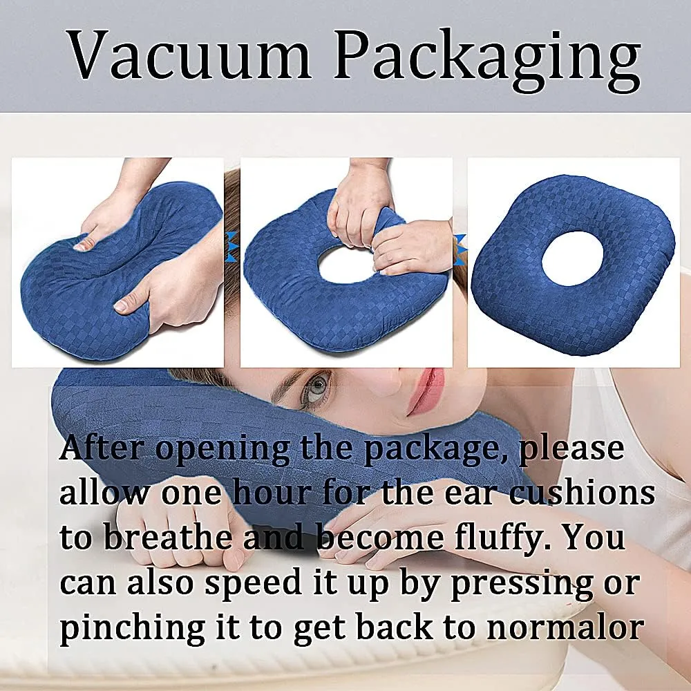 Ear Piercing Pillow for Side Sleepers, Pillow with an Ear Hole for CNH and Ear Pain Ear Inflammation Pressure Sores, O-Shaped Side Sleeping Pillow, Ear Guard Pillow(Dark Blue)