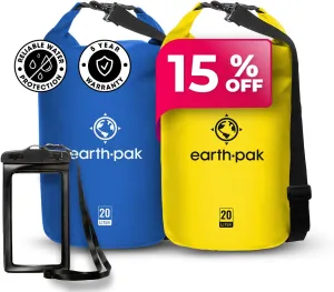 Earth Pak Waterproof Dry Bag - Roll Top Waterproof Backpack Sack (20L Blue & 20L Yellow)