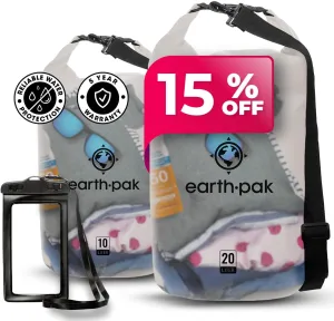 Earth Pak Waterproof Dry Bag - Roll Top Waterproof Backpack Sack (20L Clear & 10L Clear)