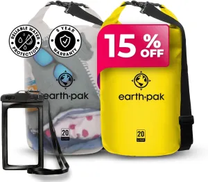 Earth Pak Waterproof Dry Bag - Roll Top Waterproof Backpack Sack (20L Clear & 20L Yellow)