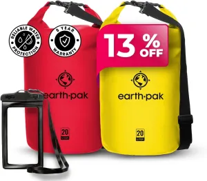 Earth Pak Waterproof Dry Bag - Roll Top Waterproof Backpack Sack (20L Red & 20L Yellow)