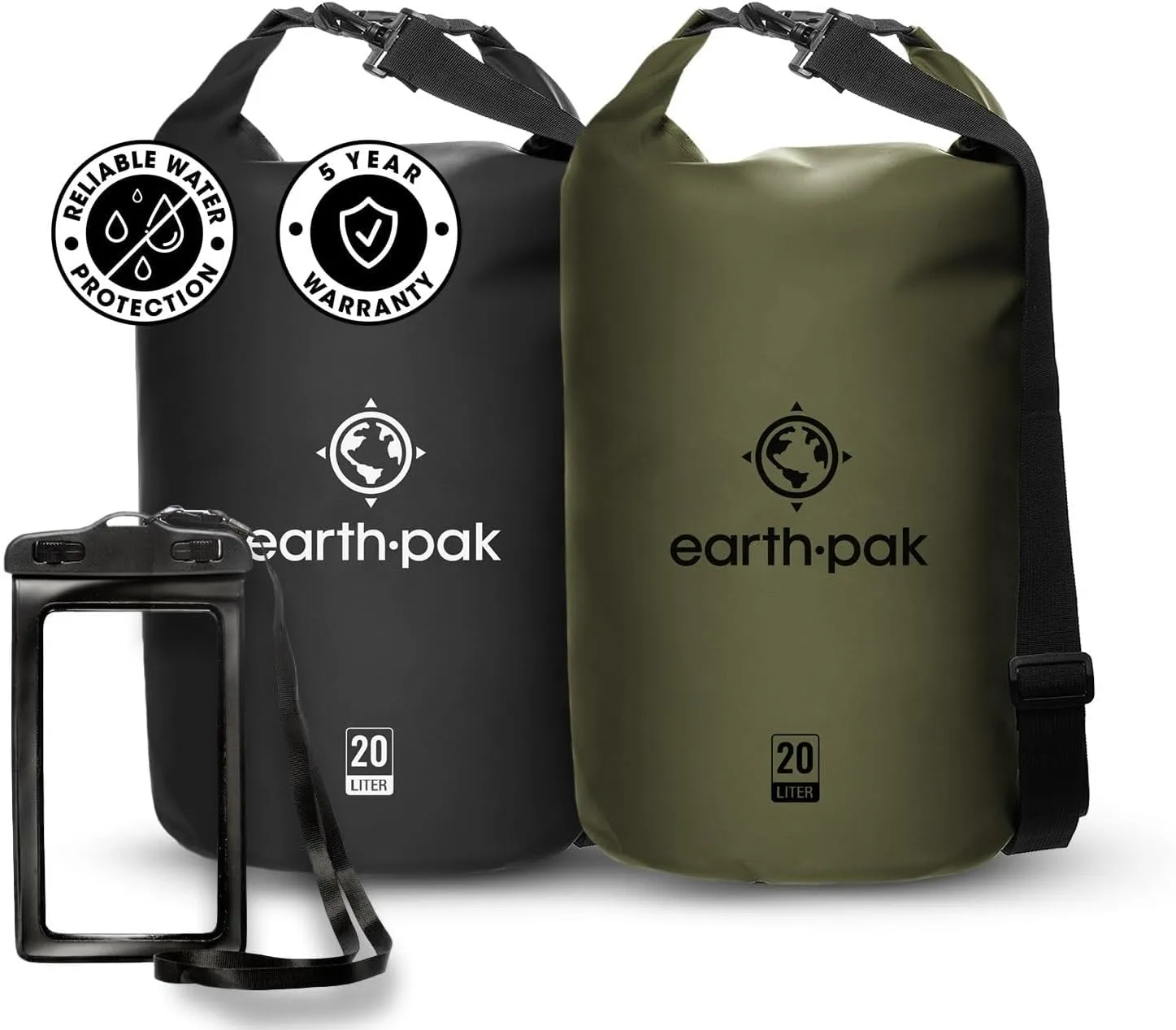 Earth Pak Waterproof Dry Bag - Roll Top Waterproof Backpack Sack (30L Black & 30L Green)
