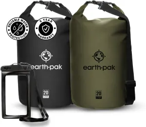 Earth Pak Waterproof Dry Bag - Roll Top Waterproof Backpack Sack (30L Black & 30L Green)