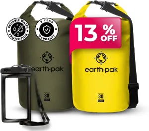 Earth Pak Waterproof Dry Bag - Roll Top Waterproof Backpack Sack (30L Green & 30L Yellow)