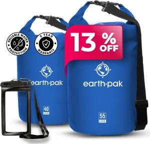 Earth Pak Waterproof Dry Bag - Roll Top Waterproof Backpack Sack (Blue 40L & 55L)