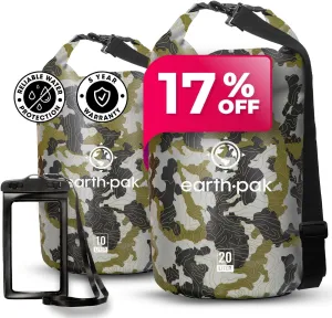 Earth Pak Waterproof Dry Bag - Roll Top Waterproof Backpack Sack (Camo 10L & 20L)