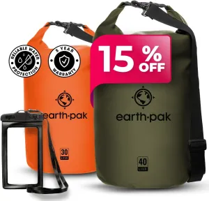 Earth Pak Waterproof Dry Bag - Roll Top Waterproof Backpack Sack (Green 40L & Orange 30L)