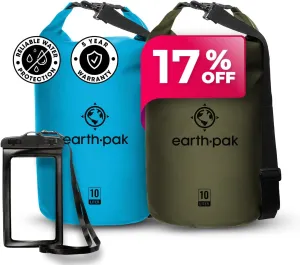Earth Pak Waterproof Dry Bag - Roll Top Waterproof Backpack Sack Keeps Gear Dry for Kayaking, Beach, Rafting, Boating, Hiking, Camping and Fishing with Waterproof Phone Case