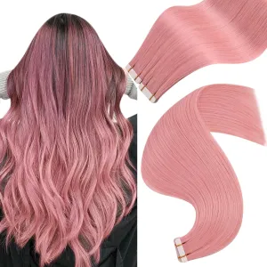 Easyouth Pink Hair Extensions - Remy Human Hair Hot Pink, Tape-in for Women, 20Inch, 20Pcs, 50g