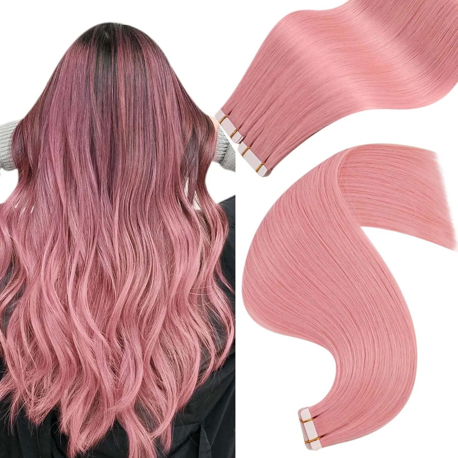Easyouth Pink Hair Extensions - Remy Human Hair Hot Pink, Tape-in for Women, 20Inch, 20Pcs, 50g