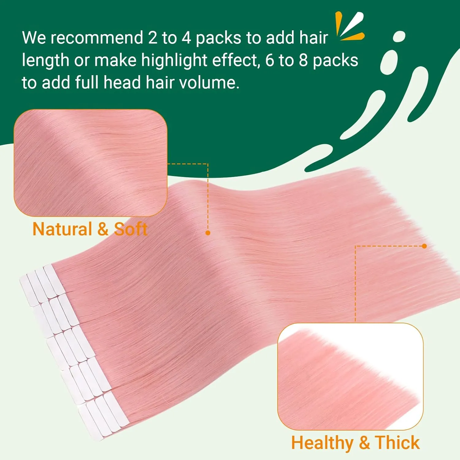 Easyouth Pink Hair Extensions - Remy Human Hair Hot Pink, Tape-in for Women, 20Inch, 20Pcs, 50g