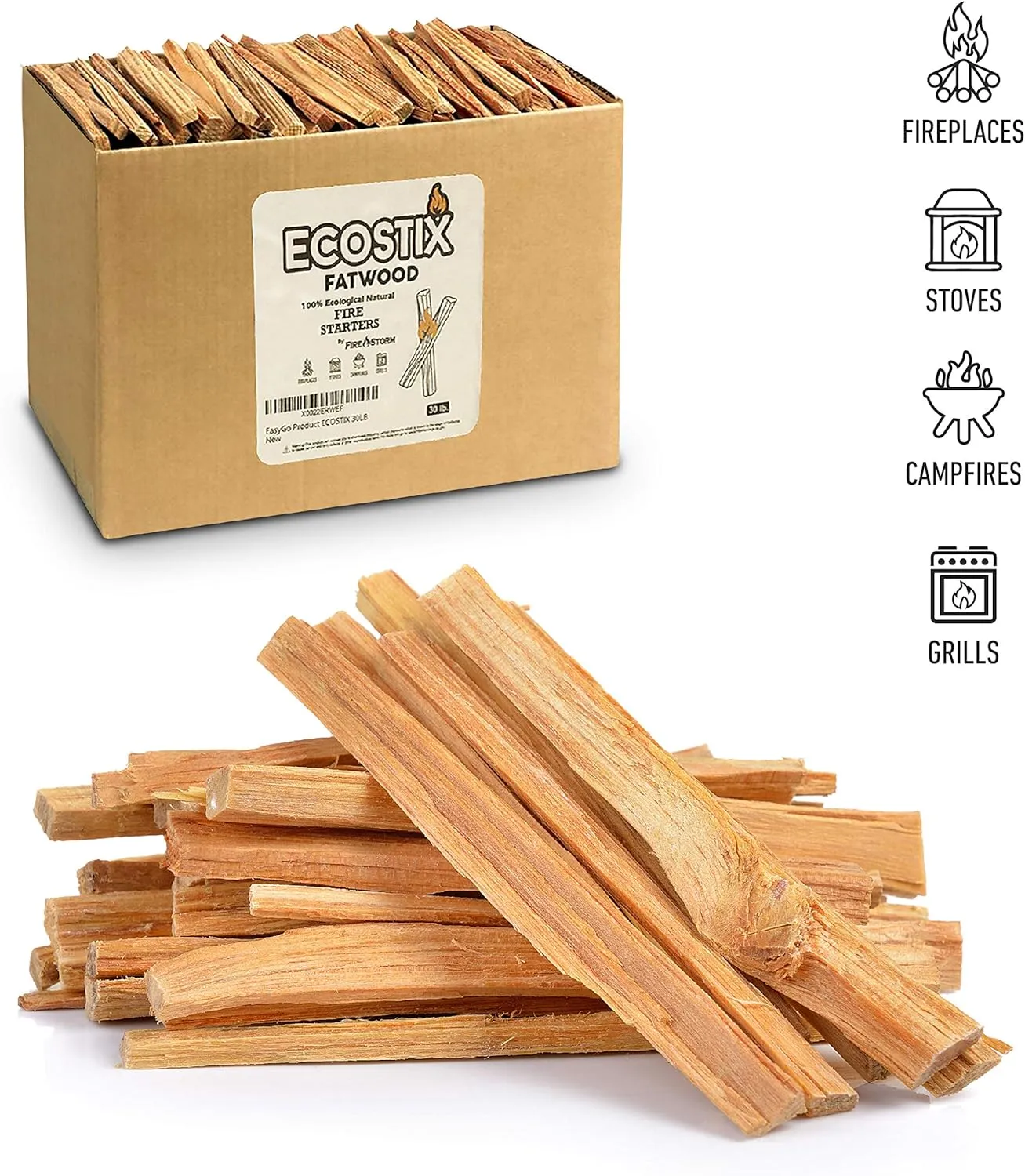 Eco-Stix Fatwood Fire Starter Kindling Firewood Sticks Bulk Packaged Firestarters 100% All Natural Resin Ocote 50LB