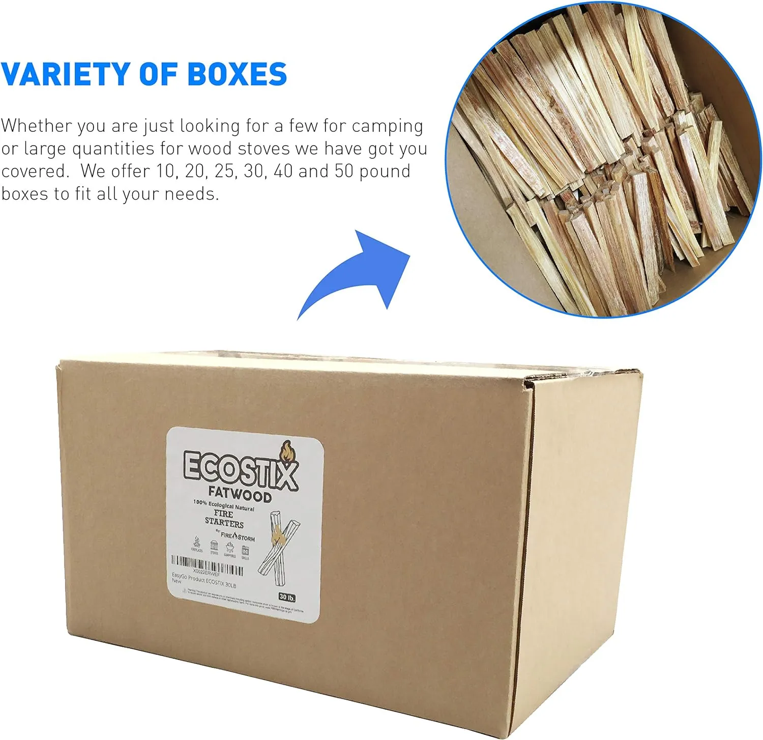 Eco-Stix Fatwood Fire Starter Kindling Firewood Sticks Bulk Packaged Firestarters 100% All Natural Resin Ocote 50LB