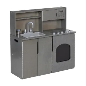 ECR4Kids 4-in-1 Kitchen, Sink, Stove, Oven, Microwave and Storage, Play Kitchen, Grey Wash