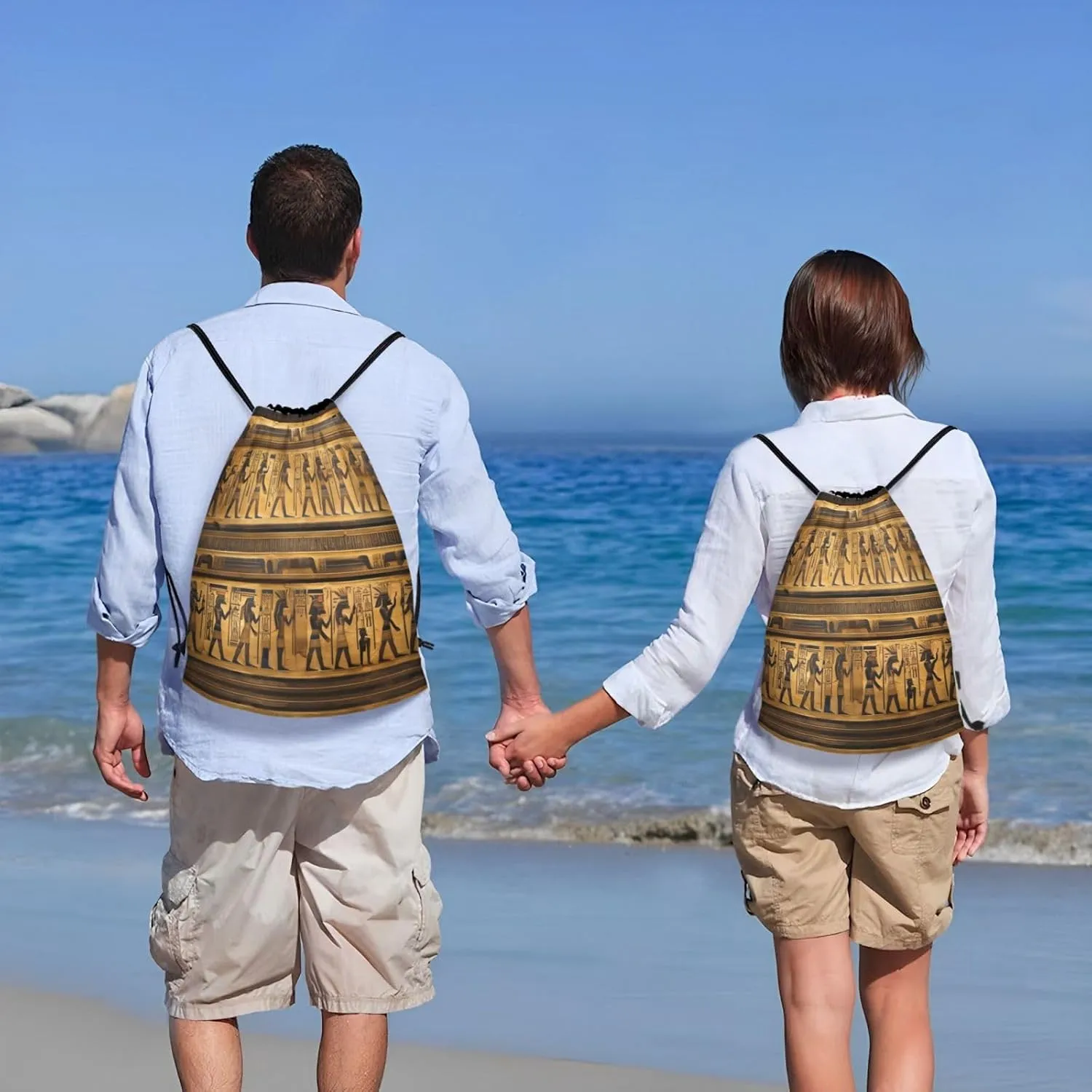 Egypt Hieroglyphics Waterproof Drawstring Gym Backpack Bag For Men&Women,Sport Gym Sack Travel Daypack,Personalized