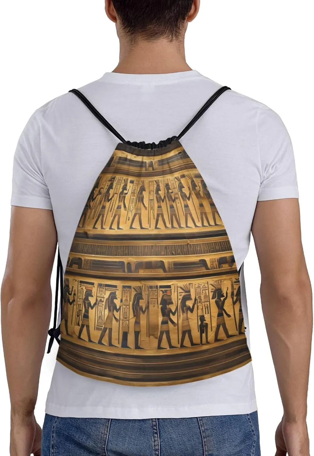 Egypt Hieroglyphics Waterproof Drawstring Gym Backpack Bag For Men&Women,Sport Gym Sack Travel Daypack,Personalized