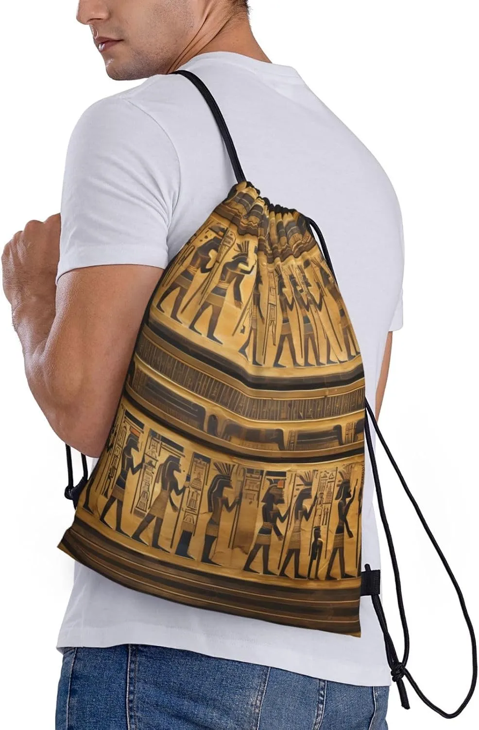 Egypt Hieroglyphics Waterproof Drawstring Gym Backpack Bag For Men&Women,Sport Gym Sack Travel Daypack,Personalized