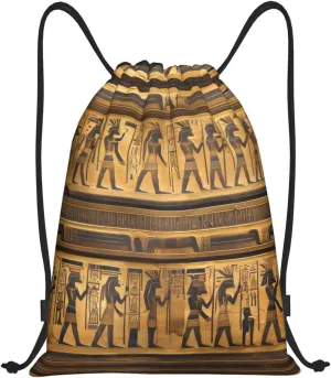 Egypt Hieroglyphics Waterproof Drawstring Gym Backpack Bag For Men&Women,Sport Gym Sack Travel Daypack,Personalized