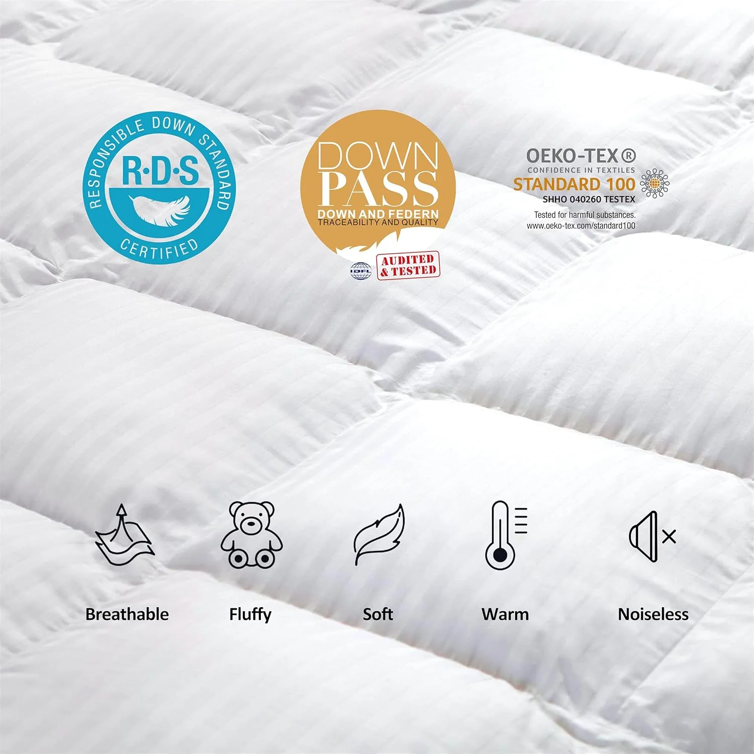 Egyptian Cotton Factory Outlet Store Luxurious All-Season Goose Down Comforter Duvet Insert, Exquisite Queen White Stripe Design, 1200 Thread Count 100% Cotton Down Proof Fabric, 55 oz. Fill Weight