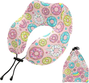 Eionryn Donut Unicorn Yellow Lemon Travel Pillow Memory Foam Neck Pillow with Travel Bag Soft for Headrest Sleep Airplane Car Travel Home,Office