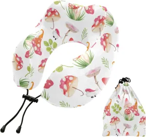 Eionryn Mushrooms Gnomes Travel Pillow Leaves Fungus Memory Foam Neck Pillow with Travel Bag Soft for Headrest Sleep Airplane Car Travel Home,Office