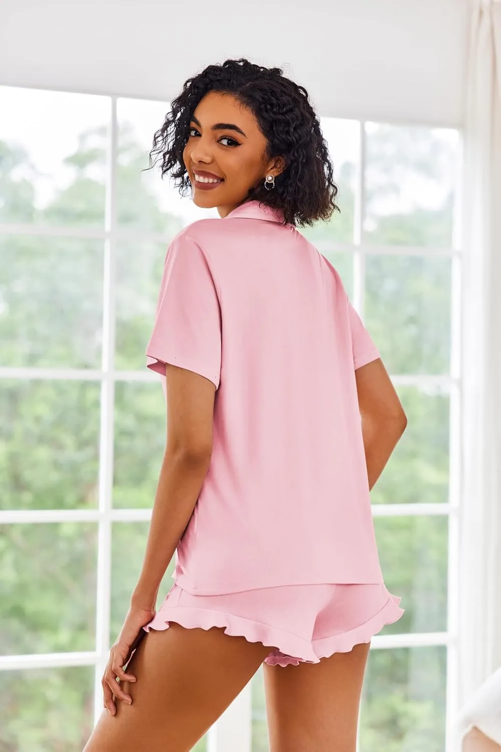 Ekouaer Pajamas Set for Women Short Sleeve Sleepwear Button Down Pjs Lounge Sets Soft Nightwear