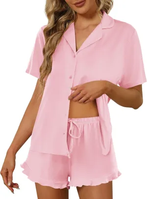 Ekouaer Pajamas Set for Women Short Sleeve Sleepwear Button Down Pjs Lounge Sets Soft Nightwear