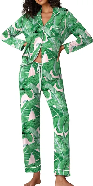 Ekouaer Pajamas Women's Long Sleeve Sleepwear Soft Button Down Loungewear Pjs Lounge Set Nightwear XS-XXL