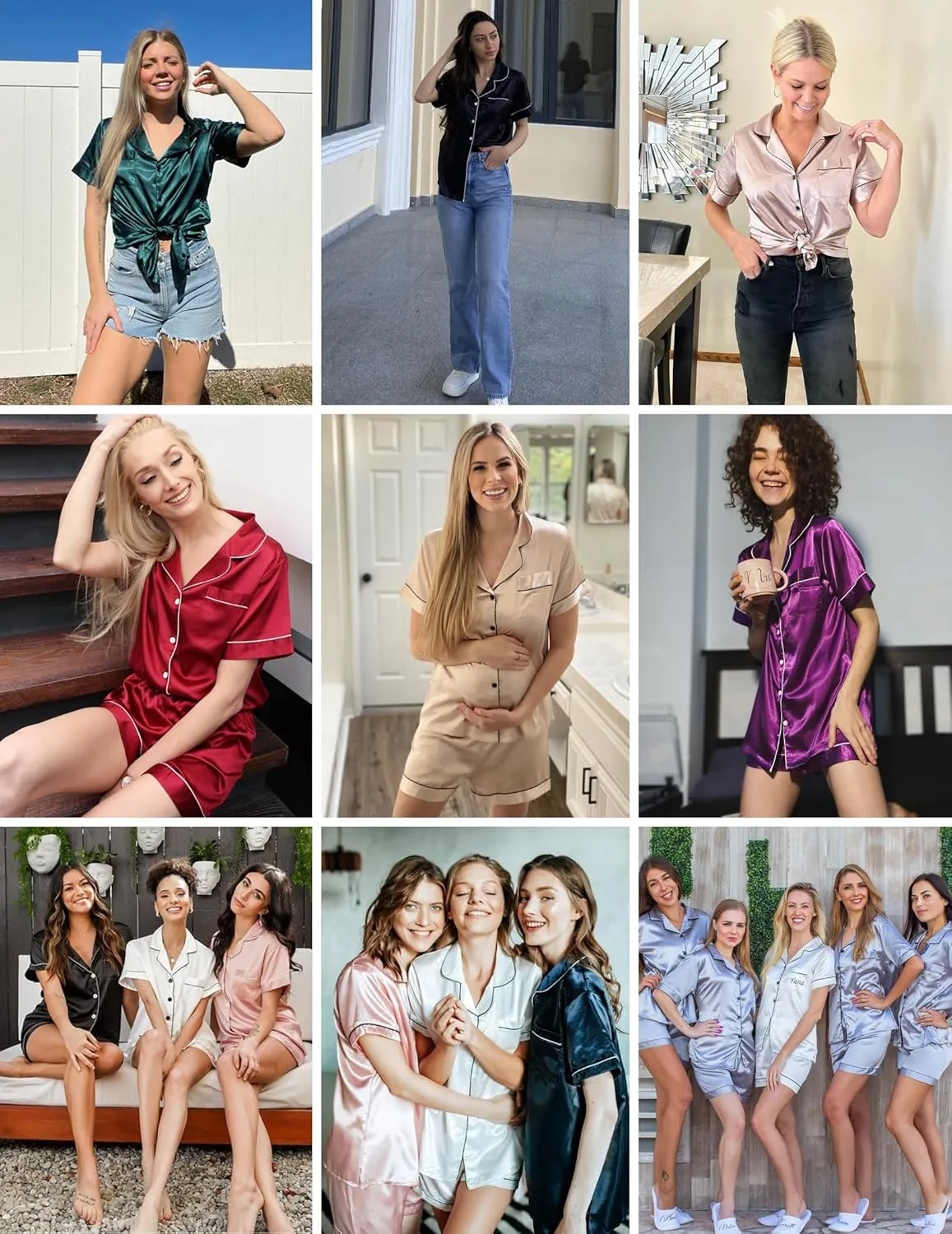 Ekouaer Silk Pajama Sets Womens 2 Piece Short Sleeve Sleepwear Soft Button Down Loungewear Satin Pjs Shorts Lounge Set S-XXL