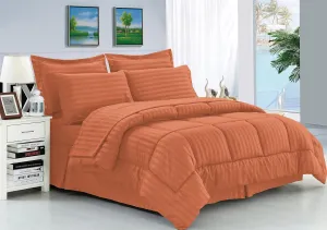 Elegant Comfort Silky Soft 8-Piece Dobby Stripe Bed-in-a-Bag Comforter Set, Includes 4pc Smart Sheet Set, Bed Skirt, Comforter, Matching Pillowcases and Shams - King/California King, Coral