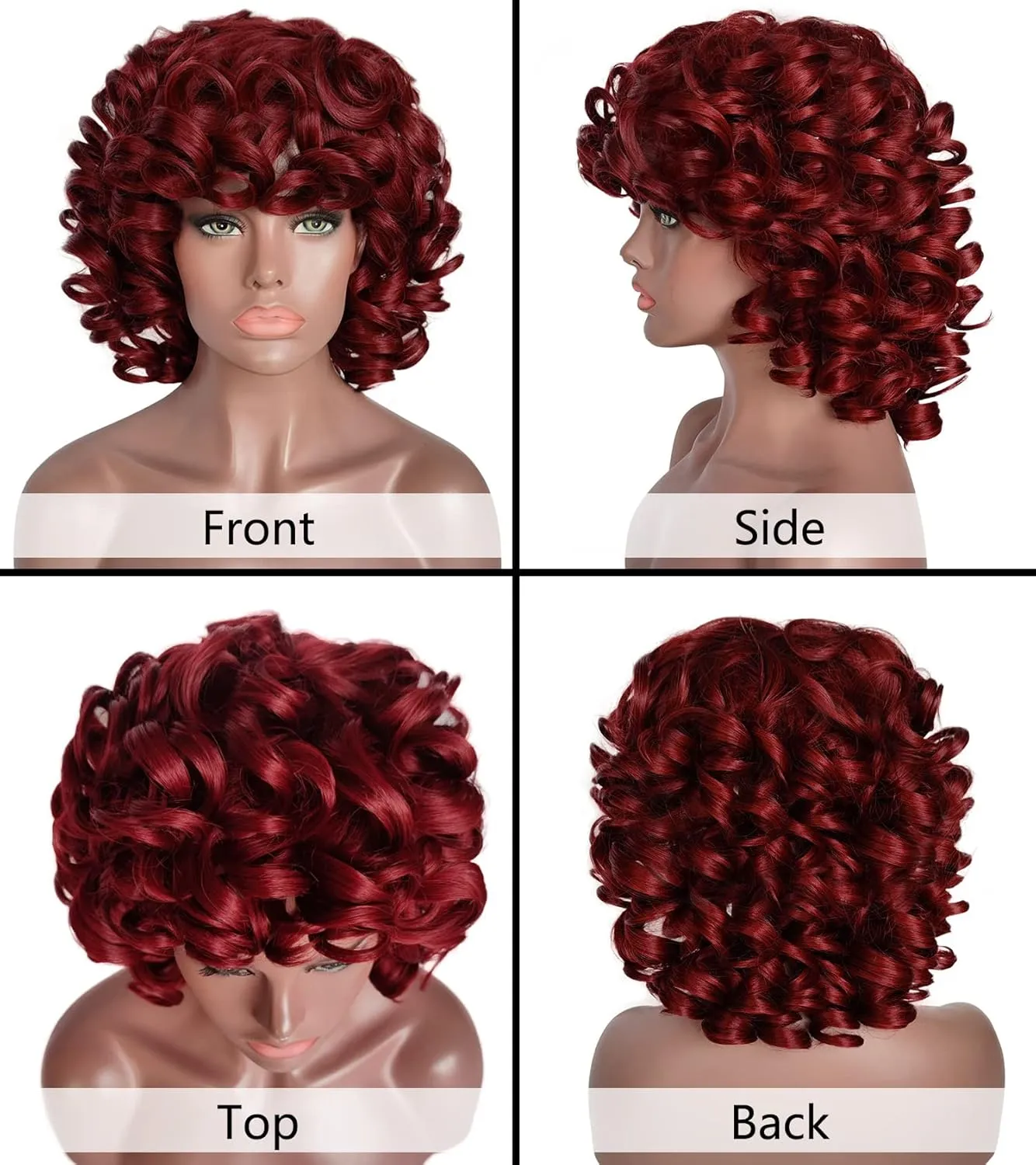 ELIM Curly Wigs for Black Women Burgundy Short Kinky Curly Red Wigs for Women Big Curly Afro Soft Wig with Bangs Heat Resistant Natural Cute Synthetic Wig with Accessories Z014F