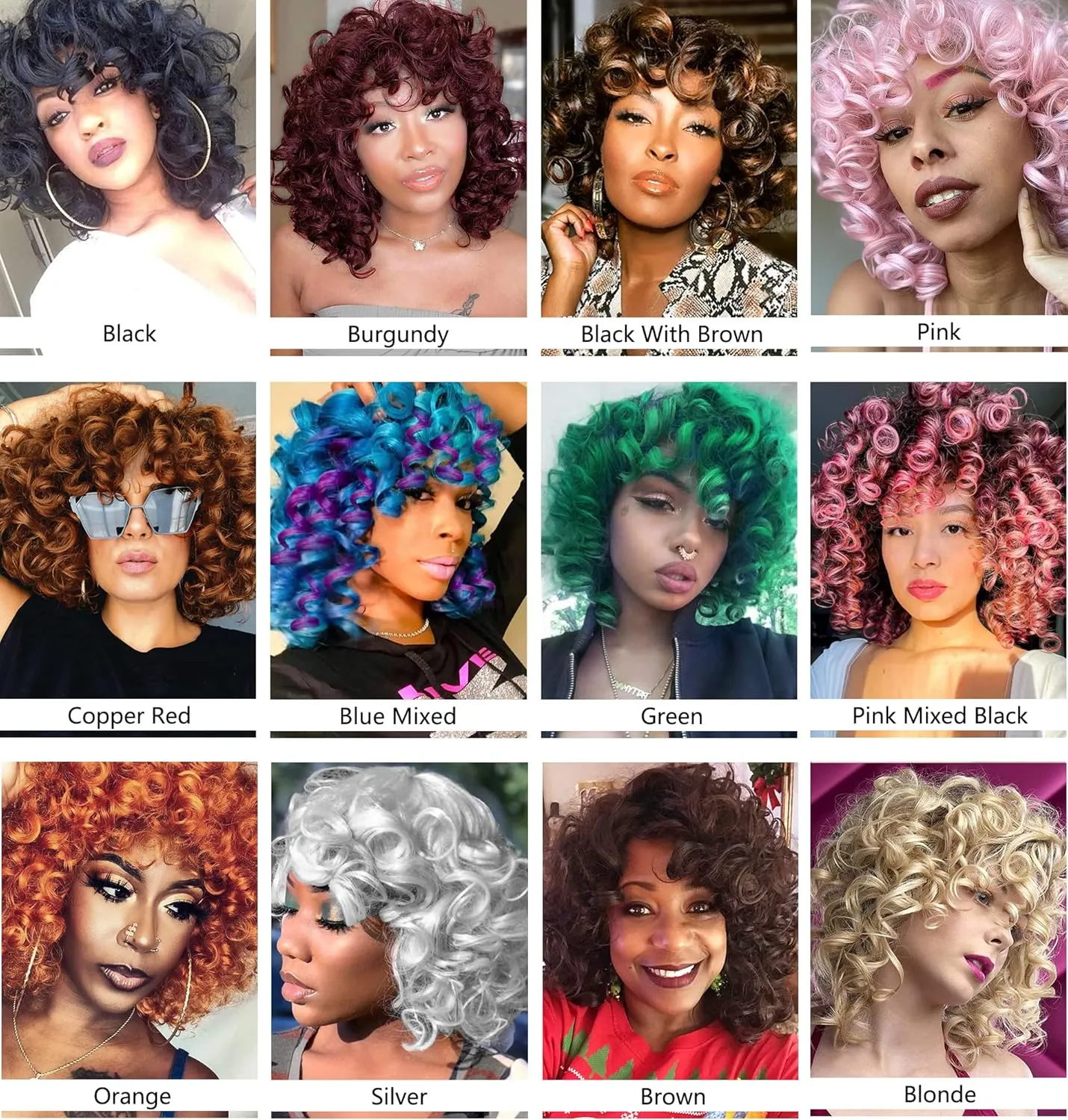 ELIM Curly Wigs for Black Women Burgundy Short Kinky Curly Red Wigs for Women Big Curly Afro Soft Wig with Bangs Heat Resistant Natural Cute Synthetic Wig with Accessories Z014F