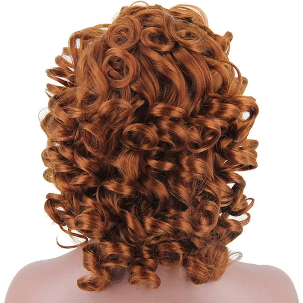ELIM Synthetic Wig for Black Women - Ginger Short Kinky Curly Wig with Bangs, 14" Length, 250g Weight, Easy to Style, No-Hassle Return