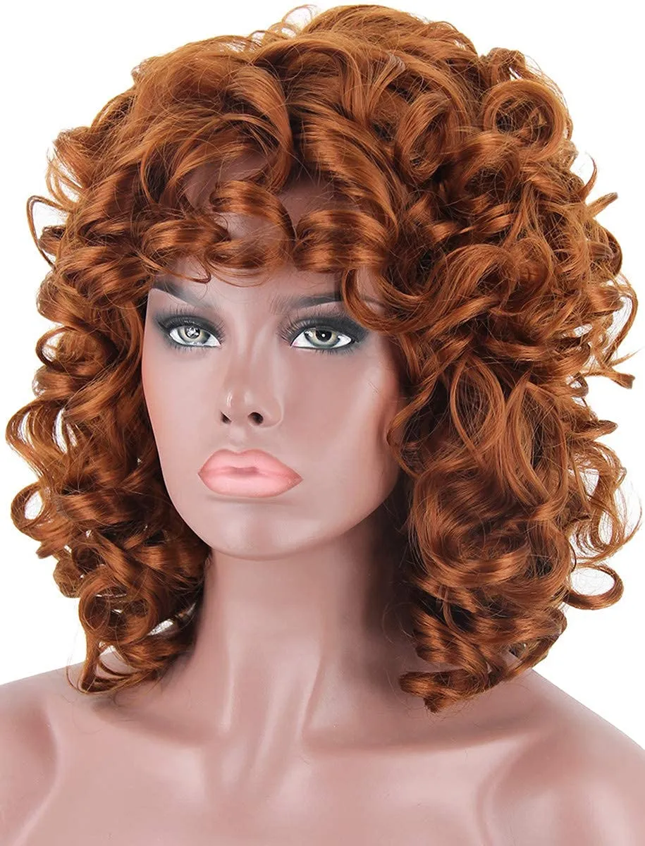 ELIM Synthetic Wig for Black Women - Ginger Short Kinky Curly Wig with Bangs, 14" Length, 250g Weight, Easy to Style, No-Hassle Return