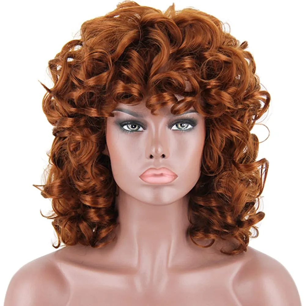 ELIM Synthetic Wig for Black Women - Ginger Short Kinky Curly Wig with Bangs, 14" Length, 250g Weight, Easy to Style, No-Hassle Return