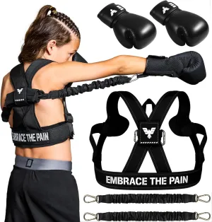 Elite Sports Kids Boxing Harness with 6oz Gloves – Adjustable Resistance Bands (3 Levels), Stability Strap, Padded Shoulder & Back, Ballistic Nylon, Quick-Release Buckle – Youth Training Gear