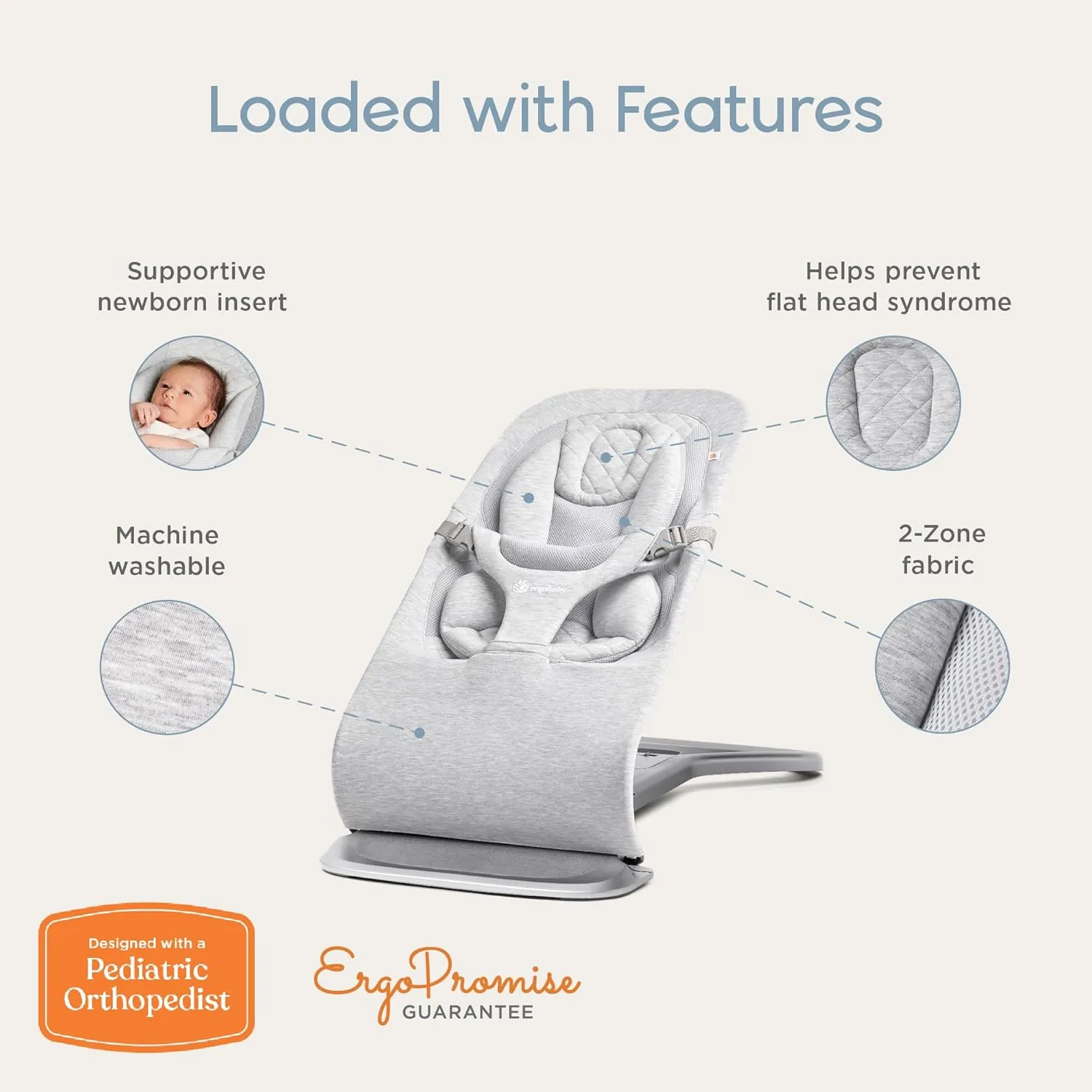 Ergobaby Evolve 3-in-1 Bouncer, Adjustable Multi Position Baby Bouncer Seat, Fits Newborn to Toddler, Charcoal