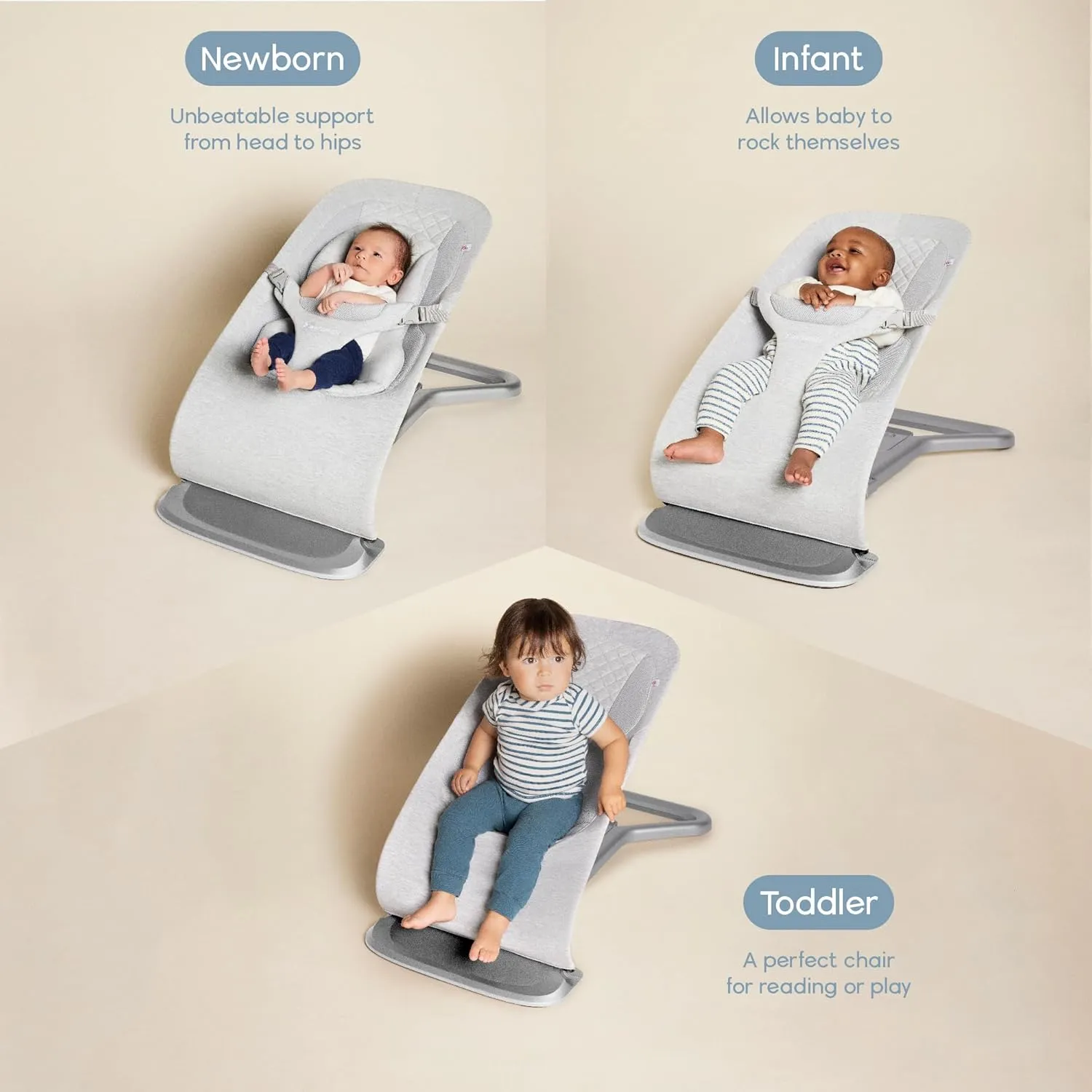 Ergobaby Evolve 3-in-1 Bouncer, Adjustable Multi Position Baby Bouncer Seat, Fits Newborn to Toddler, Charcoal