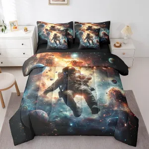 Erosebridal Space Astronaut Comforter Set 7 Pieces Kids Outer Space Bedding Set King,Universe Plant Galaxy Bed in A Bag Interstellar Starry Sky Pillow Cases for Boys Girls Teens Adults Bedroom