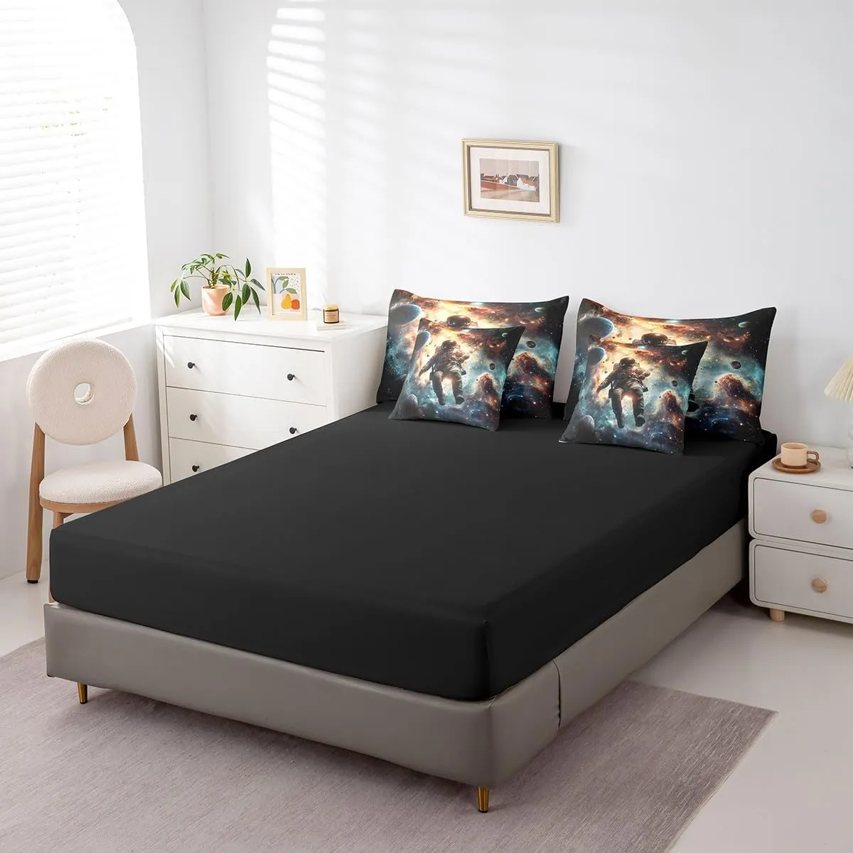 Erosebridal Space Astronaut Comforter Set 7 Pieces Kids Outer Space Bedding Set King,Universe Plant Galaxy Bed in A Bag Interstellar Starry Sky Pillow Cases for Boys Girls Teens Adults Bedroom